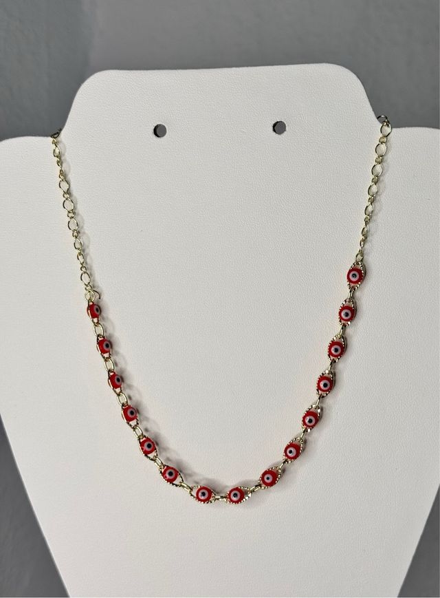 Collar ojo turco rojo/dorado