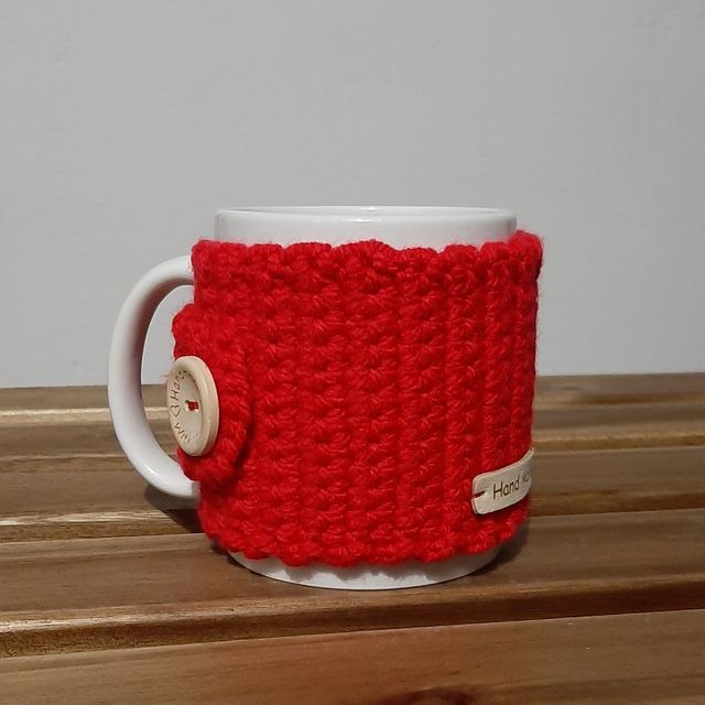 Funda taza ganchillo roja - artesanal