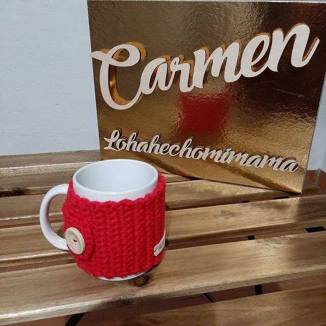 Funda taza ganchillo roja - artesanal