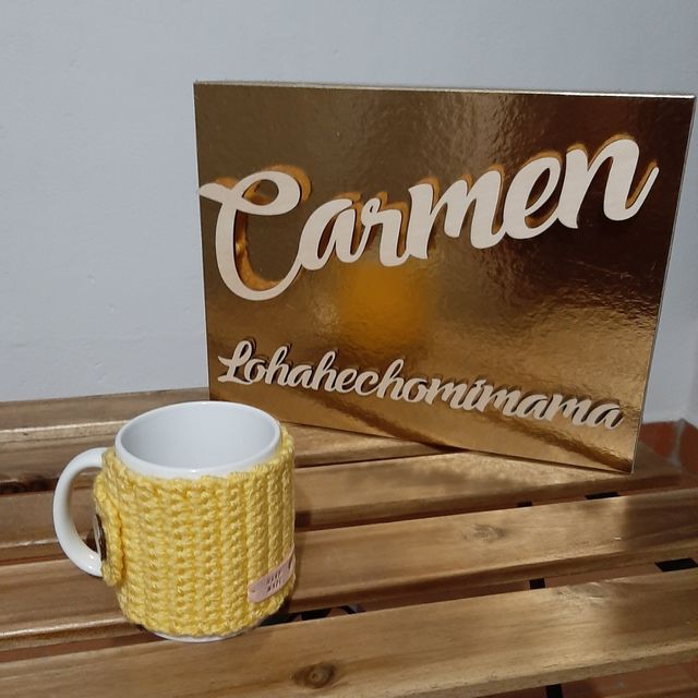 Funda taza crochet amarilla