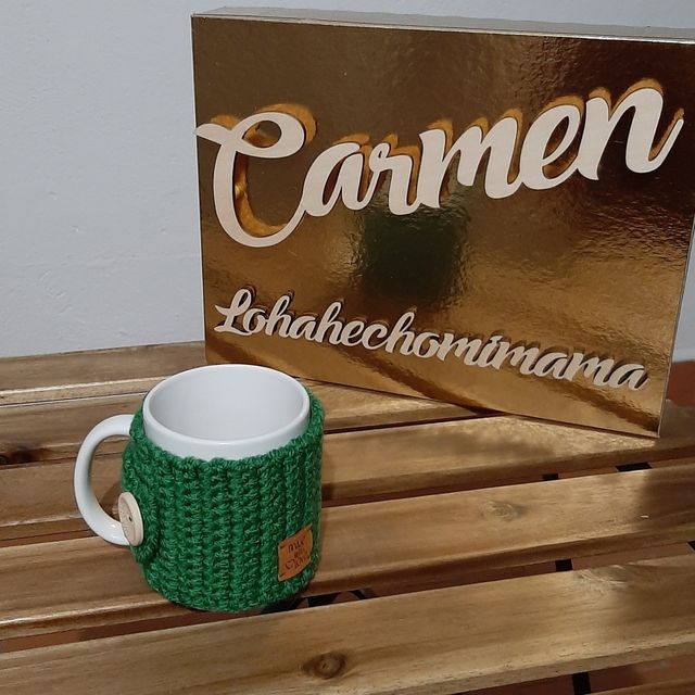 Funda taza ganchillo - Verde - artesanal
