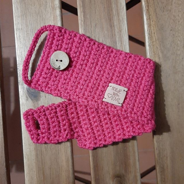 Funda taza crochet rosa - artesanal