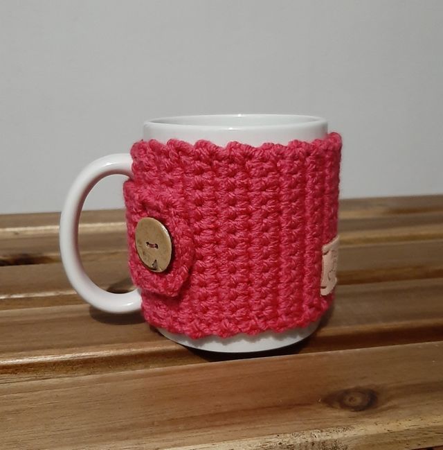 Funda taza crochet rosa - artesanal