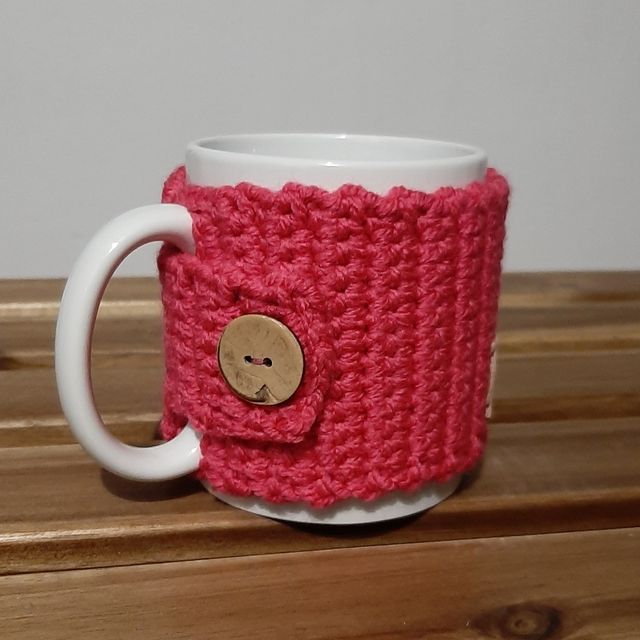 Funda taza crochet rosa - artesanal