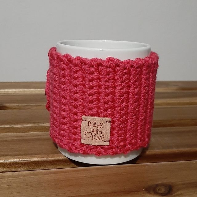 Funda taza crochet rosa - artesanal