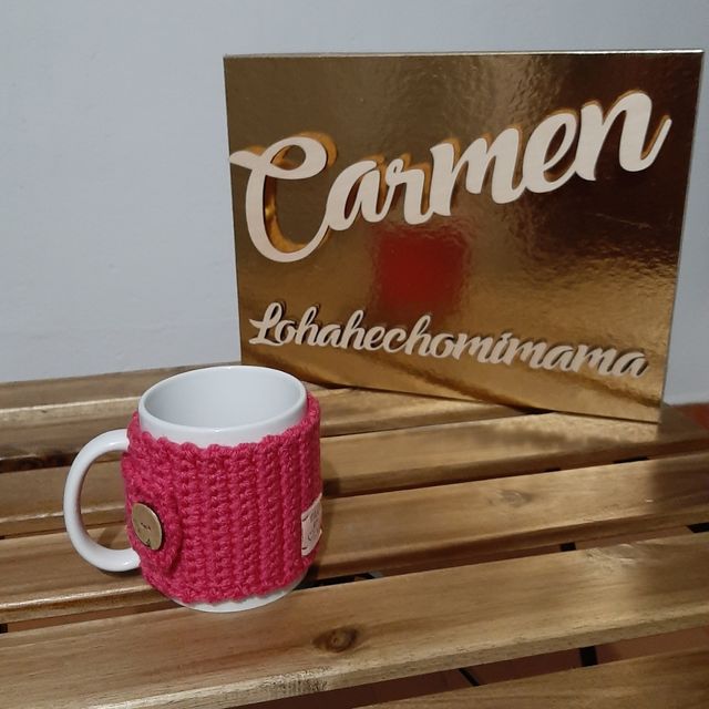 Funda taza crochet rosa - artesanal