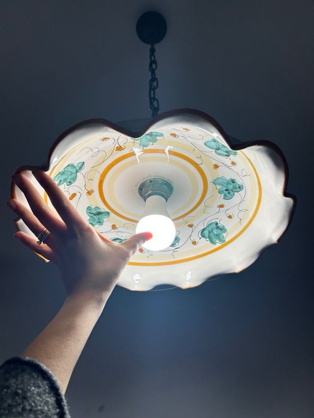 Lampada Ceramica Decorata Verde-Bianco-arancione