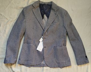 Giacca uomo a scacchi blu e bianca