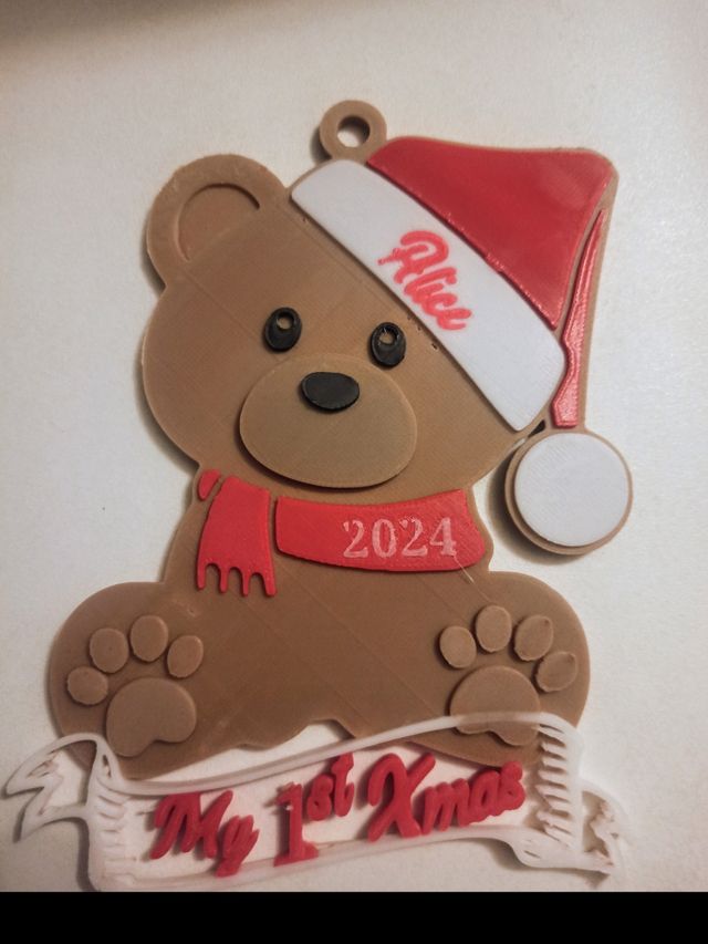 Decor primo natale orsetto, nome e anno personaliz