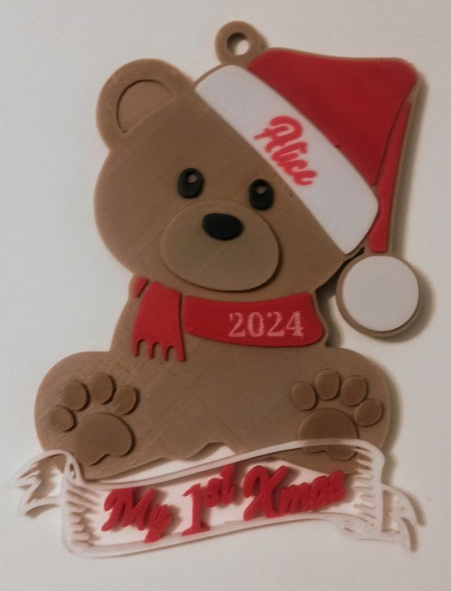 Decor primo natale orsetto, nome e anno personaliz