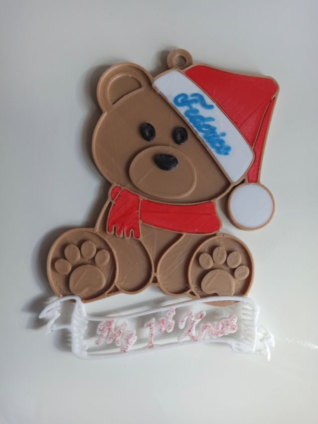 Decor primo natale orsetto, nome e anno personaliz