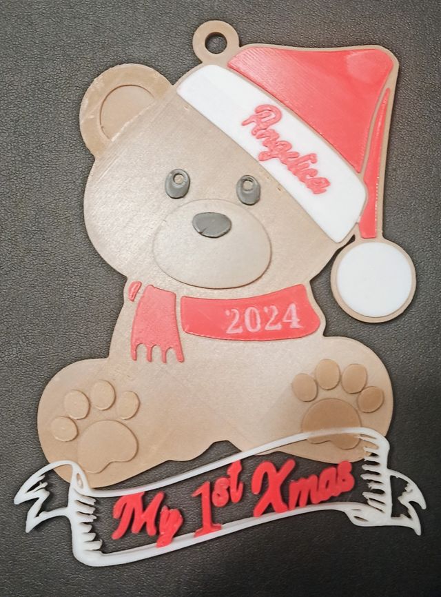 Decor primo natale orsetto, nome e anno personaliz