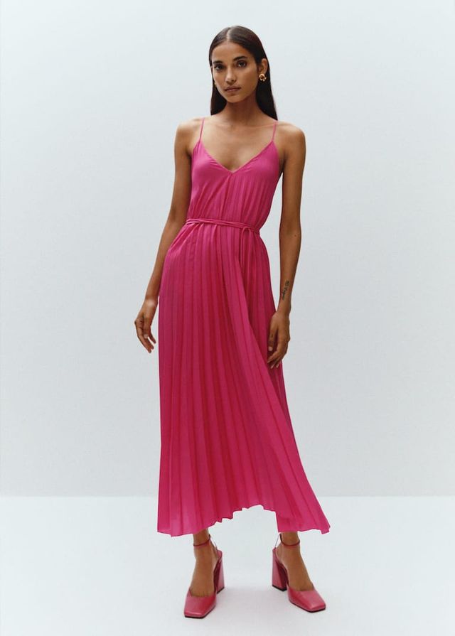 Vestido plisado Fucsia talla S, Nuevo