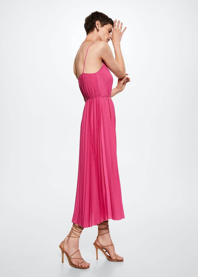 Vestido plisado Fucsia talla S, Nuevo