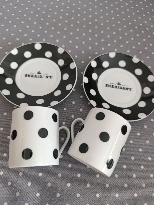 2 tazas café - lunares blanco y negro