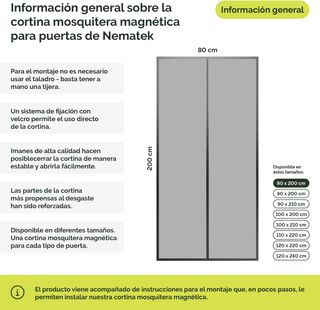 Cortina mosquitera magnética para puertas 80x200