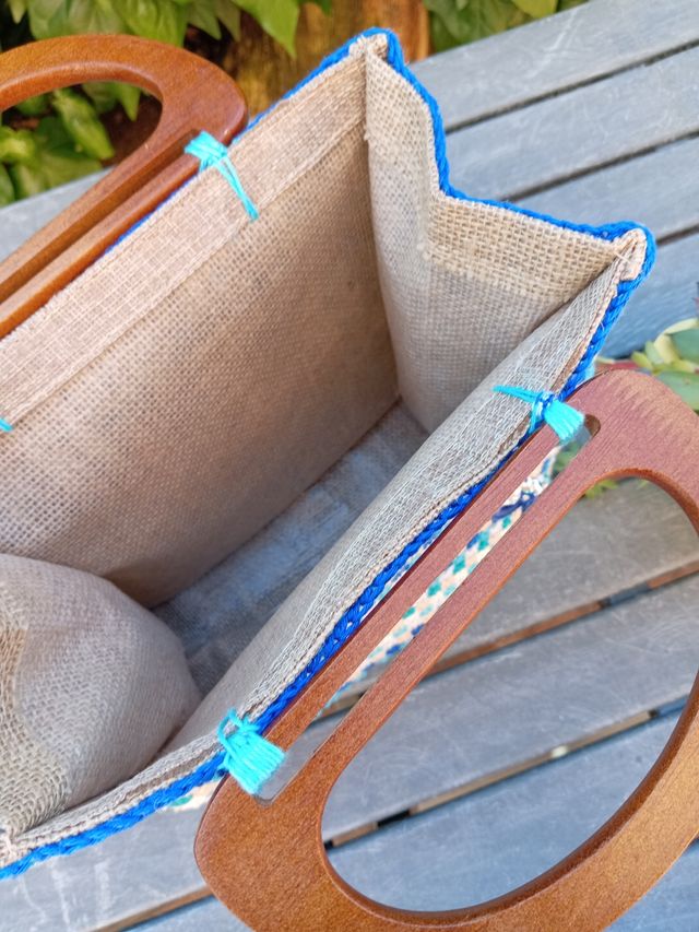 Borsetta uncinetto beige-blu Onda