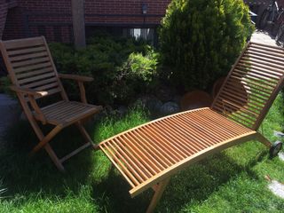 Hamaca y sillón de madera para jardín