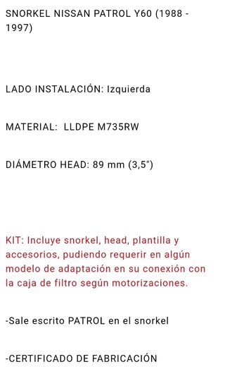 Snorkel PATROL Y60 MODELO ANCHO ( Logo patrol )