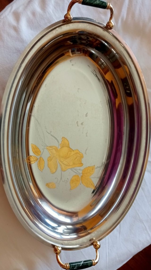 Bandeja acero inox y oro