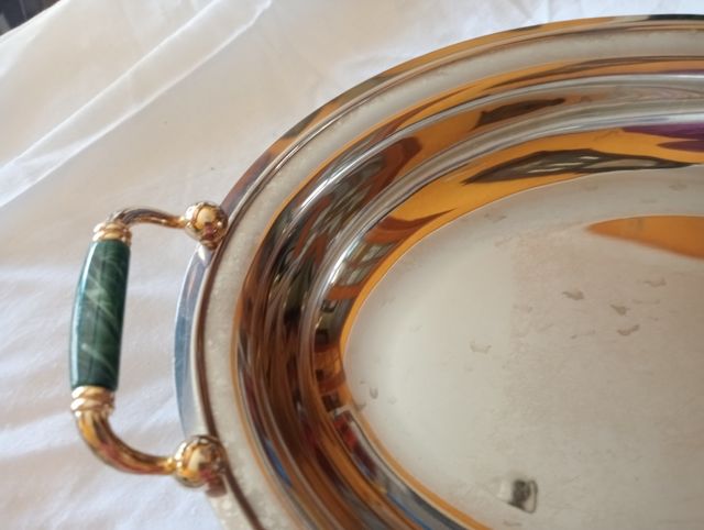 Bandeja acero inox y oro