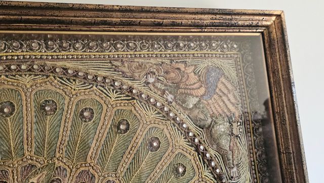 Cuadro Tapiz Bordado Pavo Real Tailandés