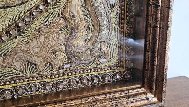 Cuadro Tapiz Bordado Pavo Real Tailandés