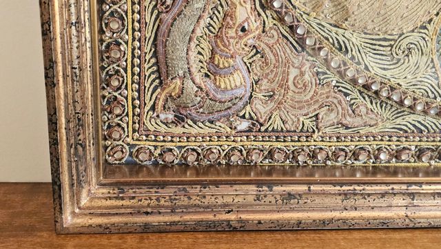 Cuadro Tapiz Bordado Pavo Real Tailandés