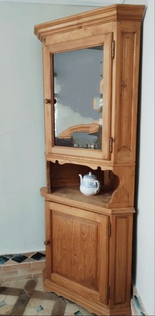 Alacena vitrina de esquina madera