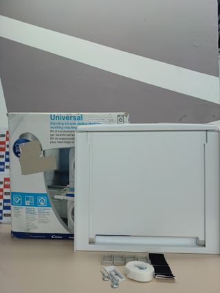 ✅ C+P Kit de Unión Universal con Estante Deslizable para Lavadoras y Secadoras, Apto para Lavadoras con Profundidad de 47-62 cm, Fácil de Instalar, Blanco, Lavadoras con Panel Recto