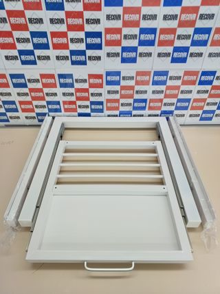 ✅ Nisorpa Marco de conexión para lavadora y secadora, universal, 60 x 55 cm, marco intermedio con placa extraíble de chapa de acero, conexión con tendedero, incluye correa de amarre