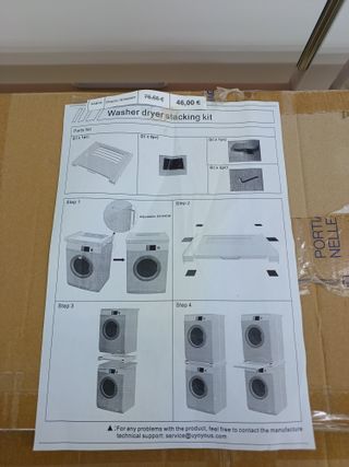 ✅ Nisorpa Marco de conexión para lavadora y secadora, universal, 60 x 55 cm, marco intermedio con placa extraíble de chapa de acero, conexión con tendedero, incluye correa de amarre