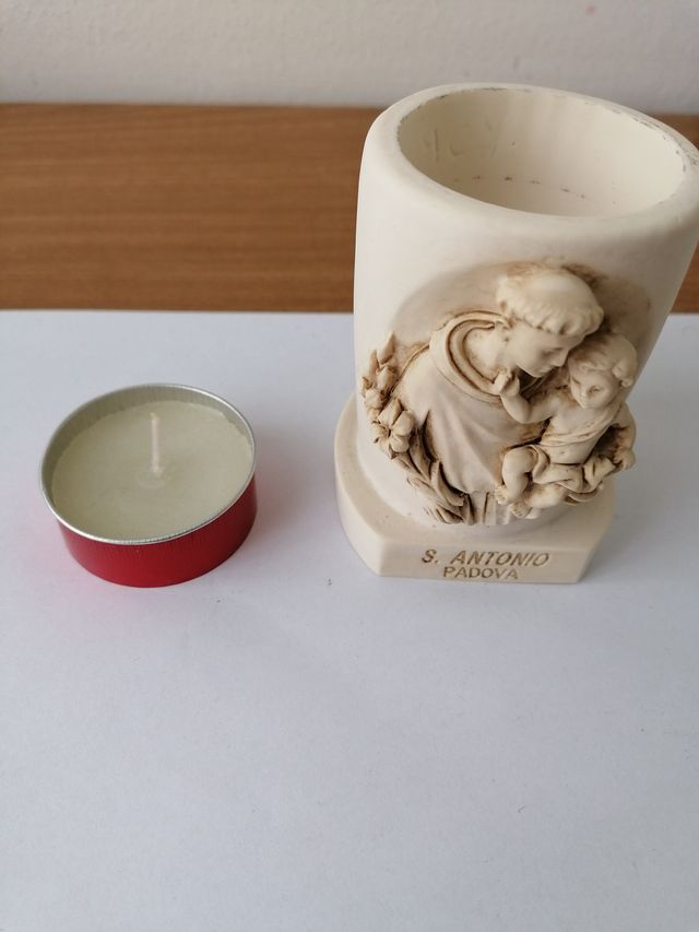 PORTA CANDELA SANT'ANTONIO SCOLPITO A MANO SOUVENI