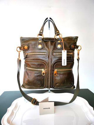 Hogan borsa a mano con tracolla pelle verde-marron