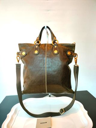 Hogan borsa a mano con tracolla pelle verde-marron