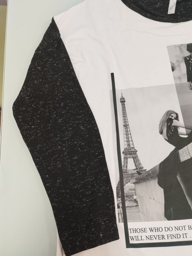 Top camiseta mujer 2XL blanco y negro