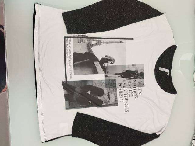 Top camiseta mujer 2XL blanco y negro