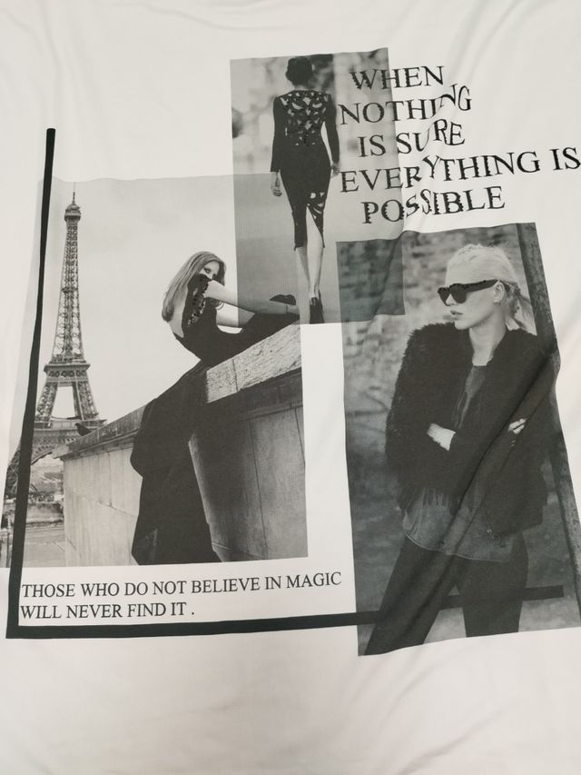 Top camiseta mujer 2XL blanco y negro