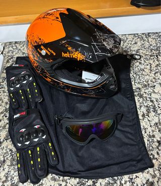Casco Motocross Naranja Talla S Guantes Gafas