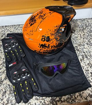 Casco Motocross Naranja Talla S Guantes Gafas