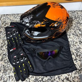 Casco Motocross Naranja Talla S Guantes Gafas