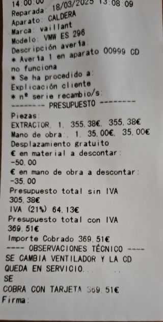 Ventilador Caldera Vaillant ecoTEC plus VMW ES 296