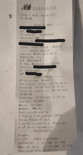 Cable electrodo caldera Vaillant ecoTEC plus