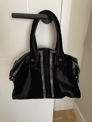 Bolso terciopelo negro con cristalitos de abalorio