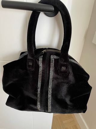 Bolso terciopelo negro con cristalitos de abalorio