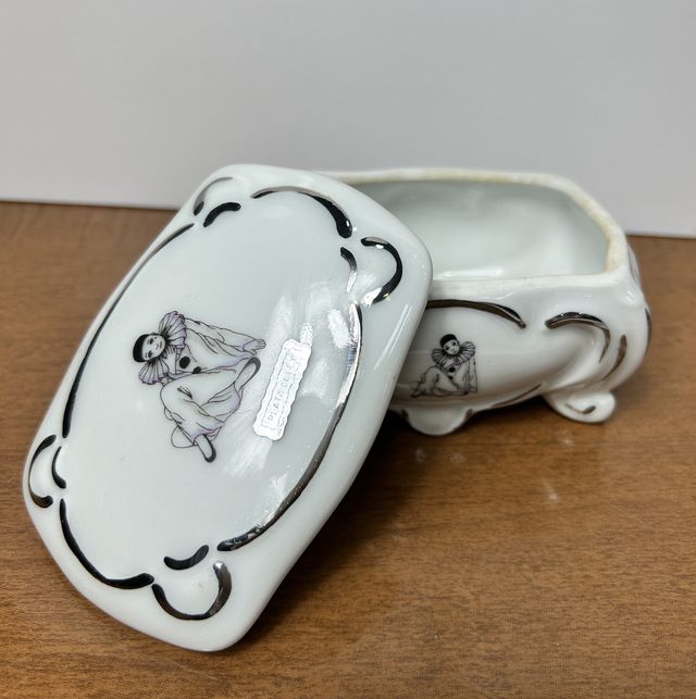 Pequeña caja joyero vintage cerámica y plata