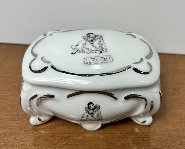 Pequeña caja joyero vintage cerámica y plata