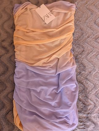 Vestido gasa palabra de honor zara