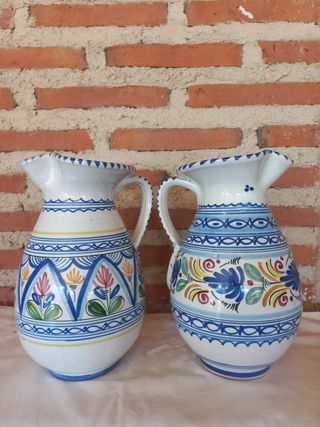 2 Jarras Cerámica Azul y Blanca