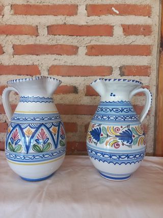 2 Jarras Cerámica Azul y Blanca